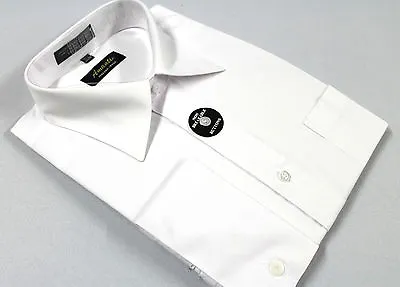 French Cuff Dress Shirt Plain White Amanti Wrinkle-Free Cotton Blend Modern Fit • $22.99