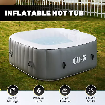 5x5 Ft Inflatable Spa Tub 4 Person Hot Tub W Bubble Massage Jets Air Pump Gray • $361.29