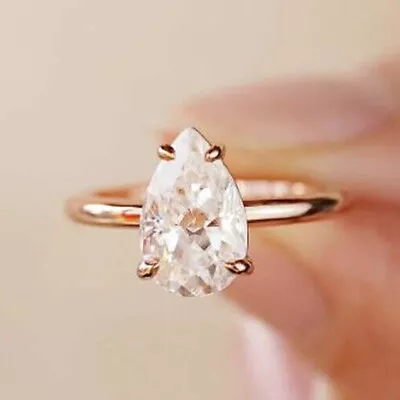 2.50 CTW Pear Cut Real Moissanite Solitaire Engagement Ring 14k Rose Gold Plated • $147.70