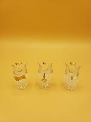   The Wings Beneath My Wings  3 Glass/gold Angels Glass Figurines • $12.95