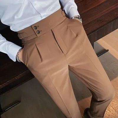2022 Men's High Waist Trousers Solid Color Casual Suit Pants Hot • $55.80