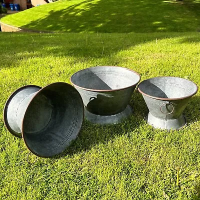 £25.95 • Buy Round Metal Planters Galvanised Plinth Planters Bowl Flower Tree Pots Christmas