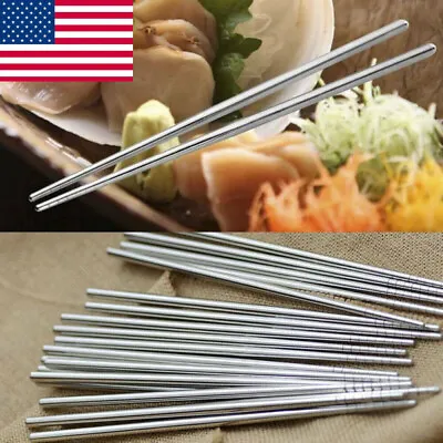 NEW Stainless Steel Chopsticks 304 Silver Metal Korean Asian Japanese Gift US • $2.74