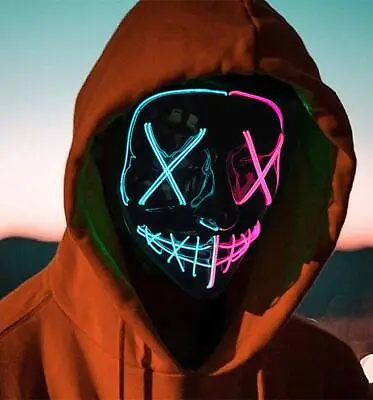 LED Purge Mask Glow In Dark Light Up Halloween Costume Scary Rave Festival 2022 • $19.99