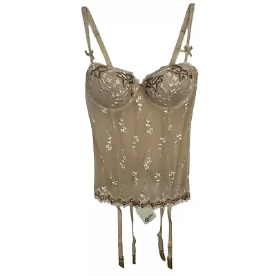 CHRISTIE'S Vtg Corset Bustier NWT Beige Floral Embroidered Lingerie 34C • $50