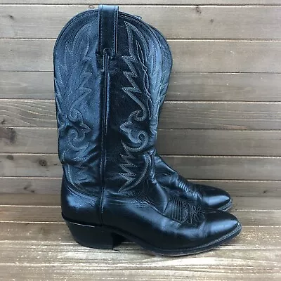 Dan Post Mens Black Leather Embroidered Cowboy Boots Sz 9.5 EXTRA WIDE • $65