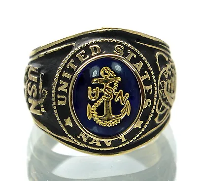 Made In USA Men's US Navy Gold Plated Military Ring Size-9 ' • $29.95