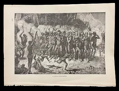 A Papuan War Dance  Early New Guinea Book Plate Warriors Clubs Spears • £7.18