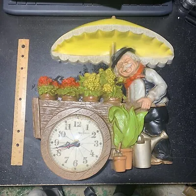 VTG 1970’s Burwood Wall Clock FLORIST CART Great Color Battery Clock -Face Stain • $32