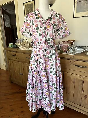 Collectif Sz12 NWOT Pink White Floral Swing Dress Rockabilly Vintage Style 50s • $45