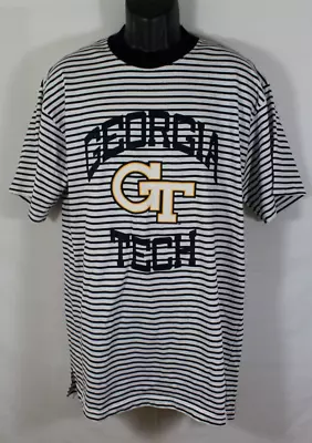 Vintage Georgia Tech Yellowjackets T-Shirt Striped Size LARGE • $19.97