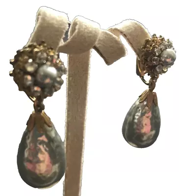 Sign Miriam Haskell Huge Pearl Baroque Crystal Rhinestone Earrings Jewelry • $152.50