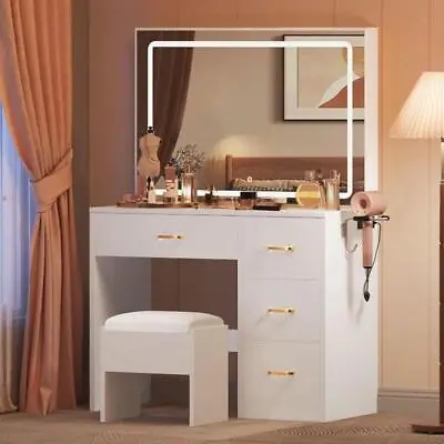 Vanity Set With LED Strip Lighted Mirror Makeup Dressing Table With Power Outlet • $299.99