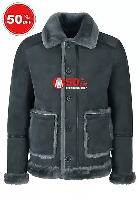 Men’s Genuine Vintage Shearling Sheepskin Jacket Grey/ Grey Fur WW2 Style F-44 • £96