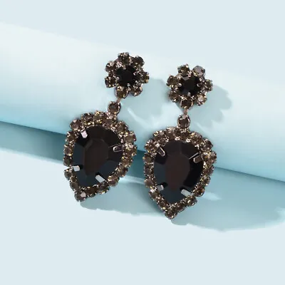 $1.99 • Buy Luxurious Rhinestone Black Water Drop Dangle Earrings Wedding Prom Jewelry Gifts