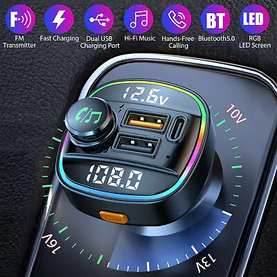 Bluetooth5.0 Car Wireless FM Transmitter Adapter USB PD Charger AUX Hand-Free US • $12.98