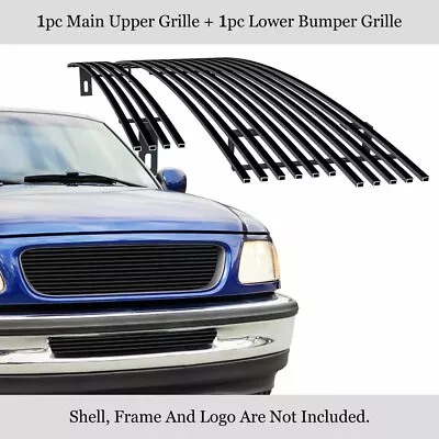 Fits 97-98 Ford F-150 2WD Bar Stainless Steel Black Billet Grille Insert Combo • $69.99