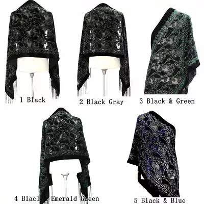 Elegant 5 Colors Vintage Floral Beaded Silk Burnout Velvet Shawl Wrap Long Scarf • $19.99