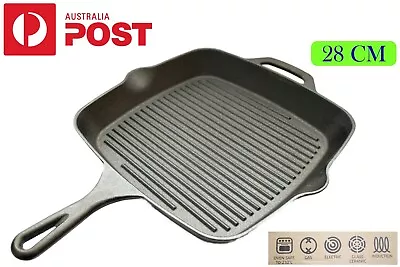 Pre-seasoned Cooktop Cast Iron Grill Pan 28CM Oven Safe Skillet BBQ CROFTON • $73.49