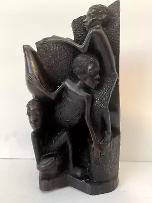 Makonde Tree Of Life 3 African Boys Made Mozambique Mwoyo Arts Dark Carved Wood • $192.99