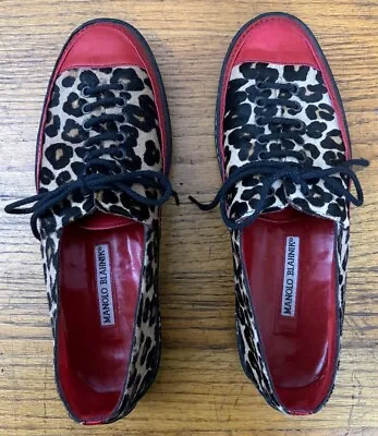 Manolo Blahnik 38.5 EU 8.5 US Shoes - Red Black Leopard • $155