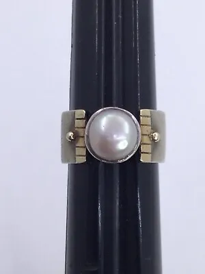 Mabe Pearl Ring - Size 7 - Sterling & 14k Wide Band - 9mm Pearl (s735)  • $95