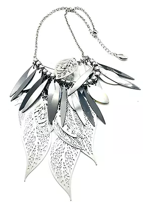 Guess Signed Layered Leaves Necklace Mixed Metal Tones Veins Skeletal Shell Tree • $11.24