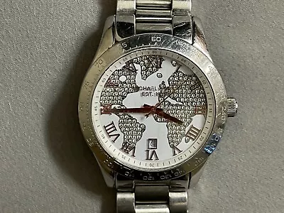 Michael Kors MK5958 Map Dial Silver Tone Watch Working • $39