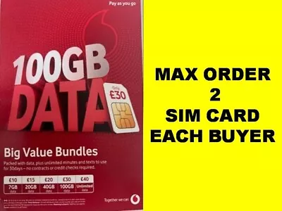 New Vodafone UK Unlimited Calls & Text UK Pay As You Go  PAYG SIM Card £10 £15  • $1.25
