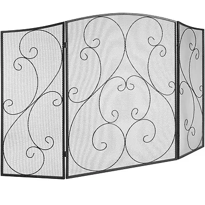 VEVOR 48 X30.2  Fireplace Screen 3-Panel Iron Mesh Spark Guard Vintage Black • $43.99