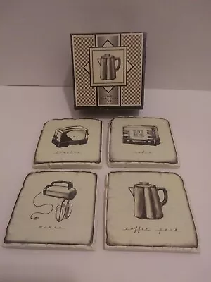 EUC Vintage Marco Fabiano Tile Coaster Set 4 Kitchen Appliances Design Cork Back • $12.99