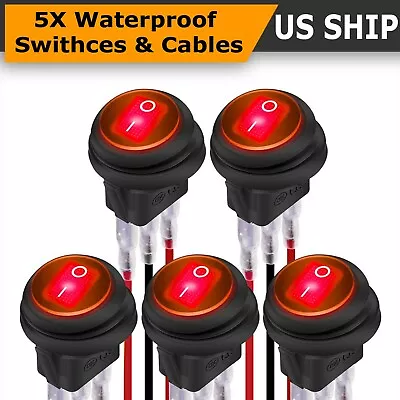 5X Red LED Light 12V Toggle Switch SPST On/Off Car Boat Marine RV Waterproof • $9.95