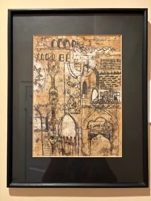 East African Painting Of Islamic Architecture Watercolor Ink Charcoal Framed • $45
