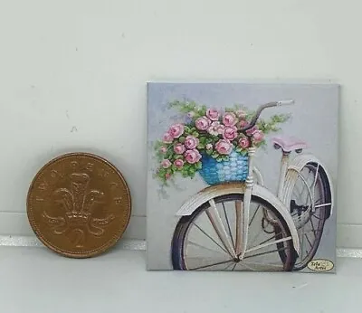 Handmade Miniature Dolls House Accessory Canvas Style  Picture Vintage Bicycle 1 • £1.99