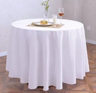 Round Tablecloth White Polyester Table Cloth 90 Inch 200 GSM Fabric • $10.99