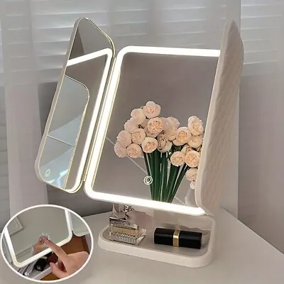 Tri-Fold White LED Makeup Mirror With Touch Control Screen • $12