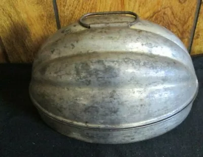 Vintage Kitchen Jello Pudding Tin Ribbed Dome Mold Flat Bottom With 2 Handles • $14