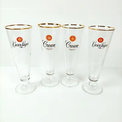 Crown Lager Beer Glasses  X 4 Gold Rim Pint 300 Ml Vintage Collectable Set 21cm • $24