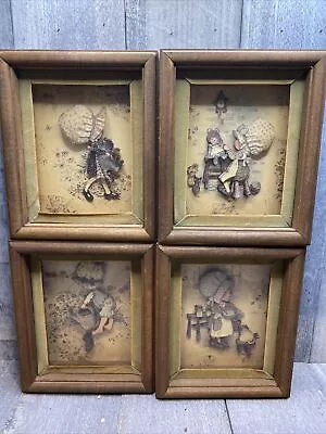 4 Vintage Holly Hobbie 3D Shadow Box Wood Framed Picture Art Layered Paper 6”x5” • $40