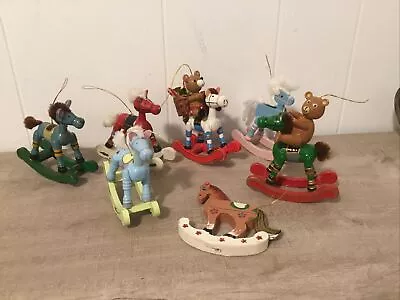 Lot Of Vintage Miniature Wooden Rocking Horses Wood Christmas Tree Ornaments • $15