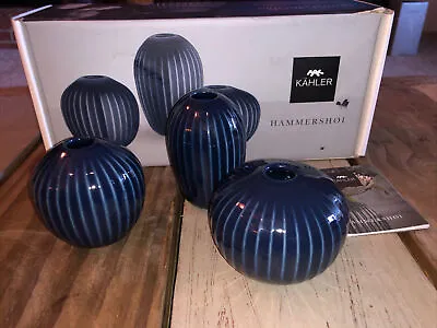 Pottery Barn Kahler Hammershøi Miniature Vases Blue Set Of 3 Assorted Shapes NEW • $49