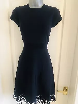 Ted Baker Navy Blue Ellijo Lace Hem Knitted Skater Dress Size 8/1 • £19.99