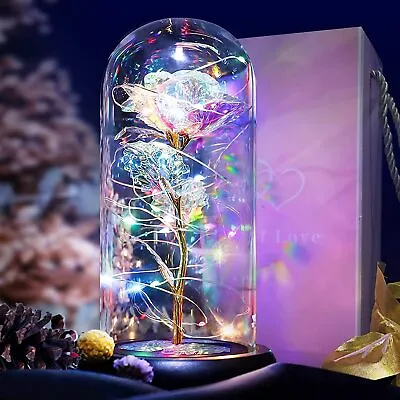 £11.59 • Buy LED Rose Gifts For Her Women Flowers Rose In Glass Dome Birthday Christmas Gifts