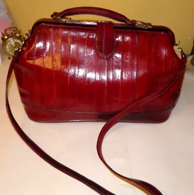 Vintage Eel Skin Doctors Bag Wine Leather Purse Shoulder Satchel Bag Beautiful • $69