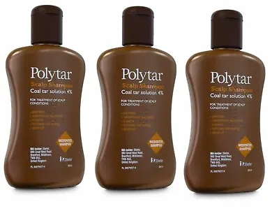 3 X POLYTAR Scalp Coal Tar Shampoo 150ml - Plastic Bottle - NEW Boxed • £16.90