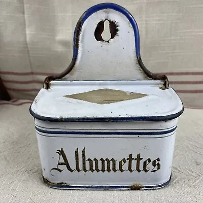 Vintage French Enamel BOX Matchbox Match Striker Lid Wall Hanging • $69.88