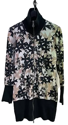 FAKE LONDON Black White Cream Maltese Cross Print Long Zip Jacket Size S • £16