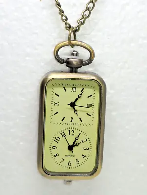DUAL TIME ZONE Watch Necklace With 16  Chain Bronze Colored - NEW / Military Mom • $14
