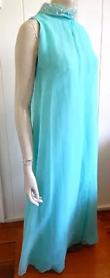 David Stock Vintage 1960s Aqua Sheer Overlay Sequin Collar Dress Size W (8 - 10) • $75