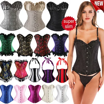 Women Lace Up Corset Overbust Bustier Steampunk Waist Trainer Tops Party Costume • $12.89